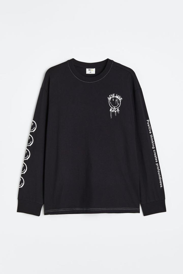H & M - Relaxed Fit Printed Jersey Shirt - Black
