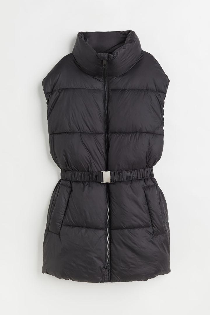 H & M - Puffer Vest With Belt - Black