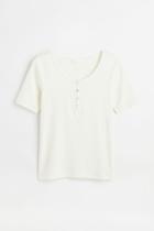 H & M - H & M+ Ribbed T-shirt With Buttons - White