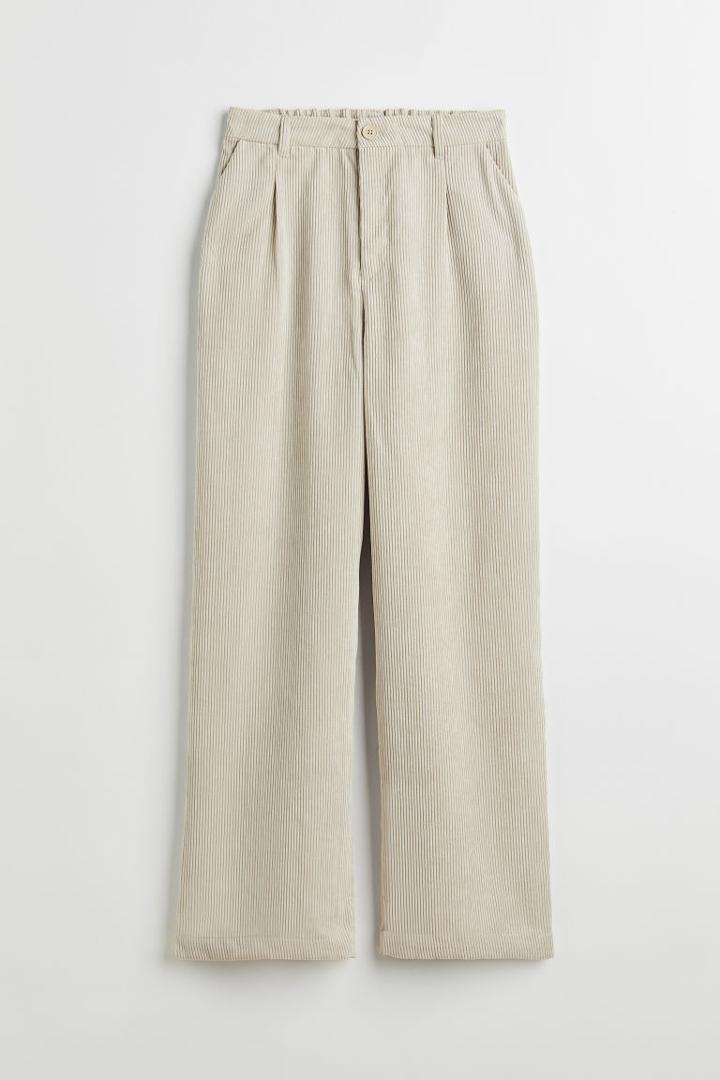 H & M - Wide-leg Corduroy Pants - Beige