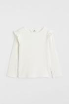 H & M - Ruffle-trimmed Ribbed Top - White