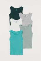 H & M - 5-pack Cotton Tank Tops - Green