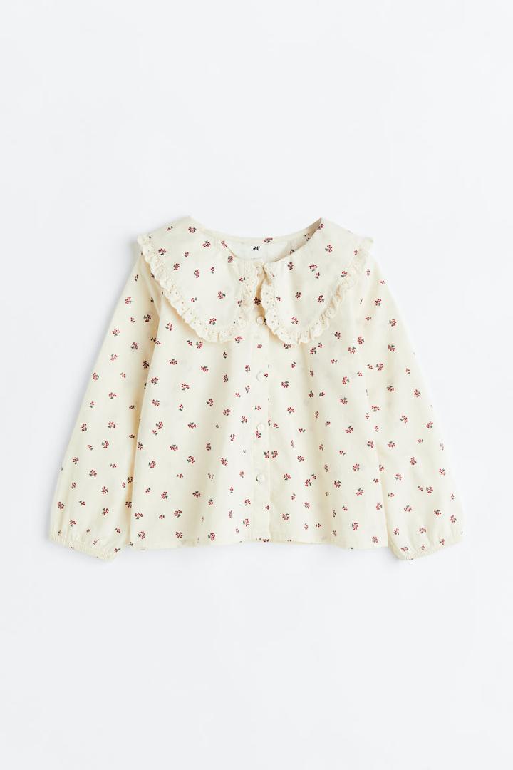 H & M - Ruffle-collar Blouse - Beige