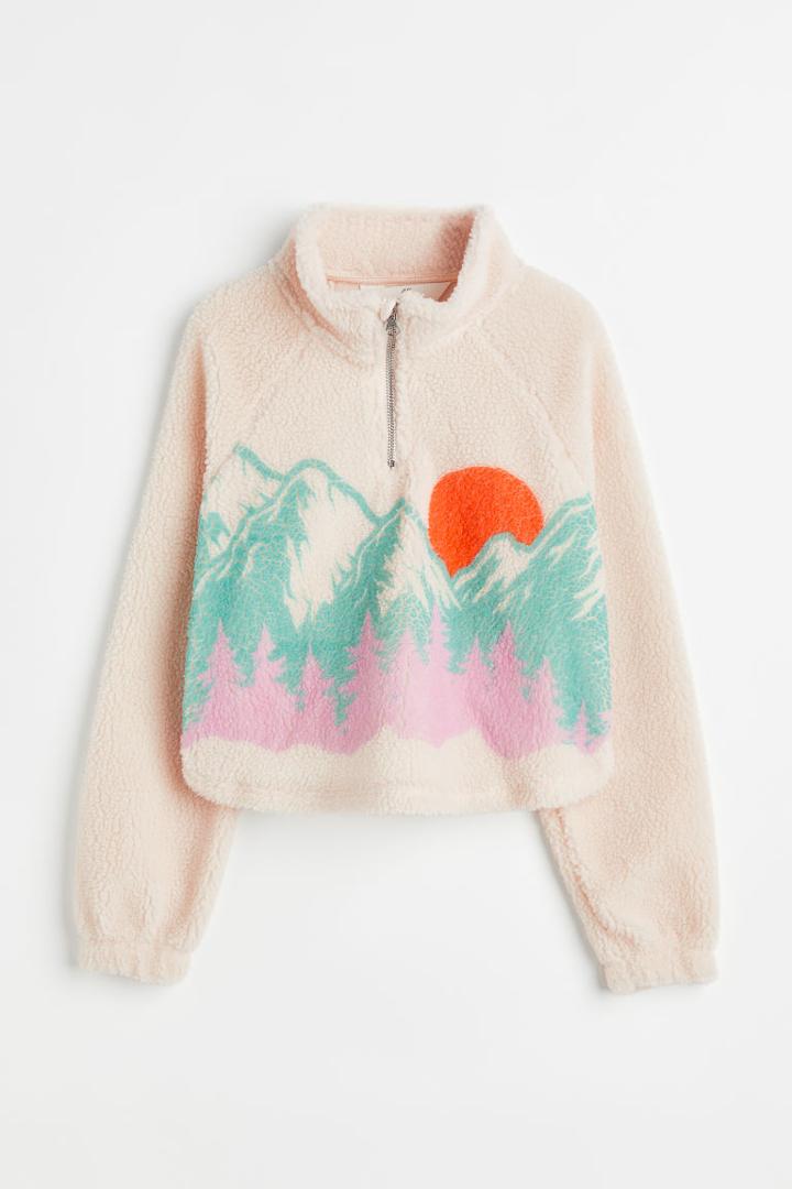 H & M - Half-zip Fleece Top - Beige
