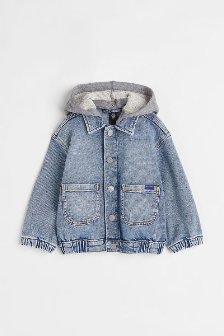 H & M - Comfort Stretch Hooded Denim Jacket - Blue