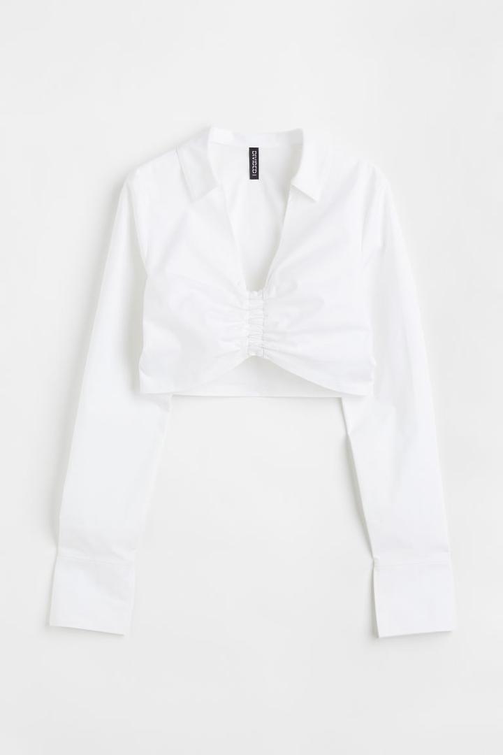H & M - H & M+ V-neck Drawstring Blouse - White