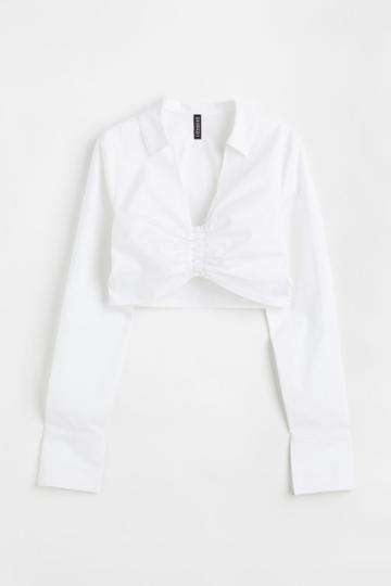 H & M - H & M+ V-neck Drawstring Blouse - White