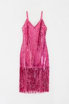 H & M - Sequined Dress With Fringed Hem - Pink