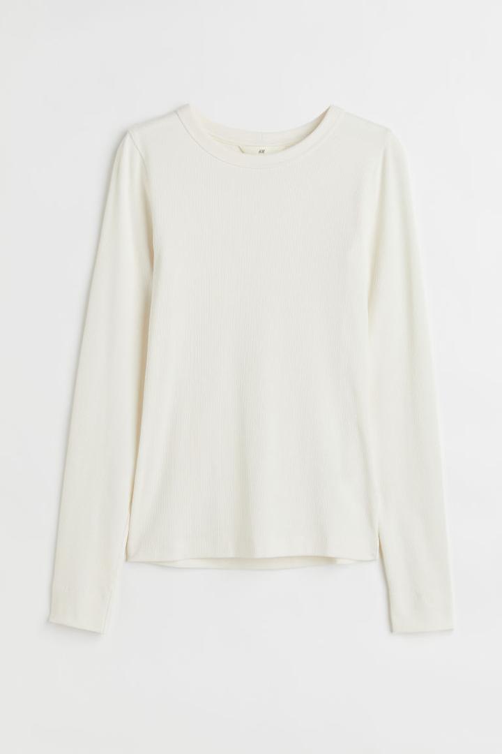 H & M - Ribbed Modal-blend Top - White