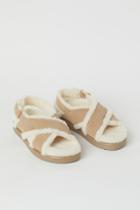 H & M - Faux Shearling-lined Suede Sandals - Beige