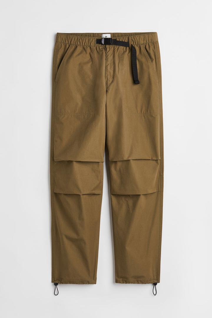 H & M - Relaxed Fit Belted Pants - Beige
