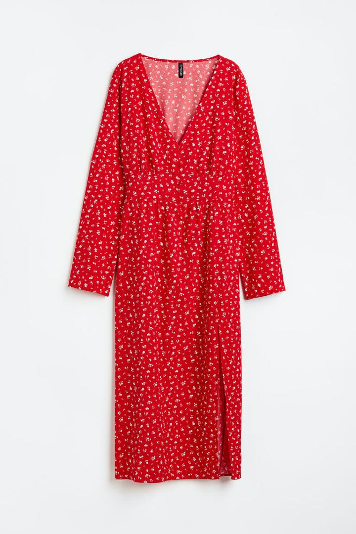 H & M - Button-front Crped Dress - Red