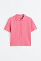 H & M - Button-front Top With Collar - Pink