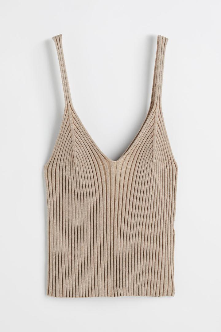 H & M - Rib-knit Tank Top - Beige