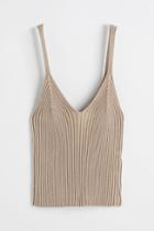 H & M - Rib-knit Tank Top - Beige