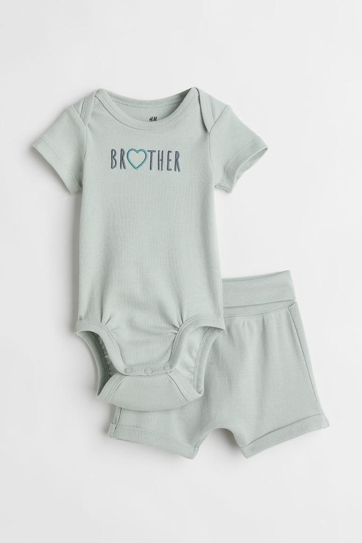 H & M - 2-piece Cotton Sibling Set - Green