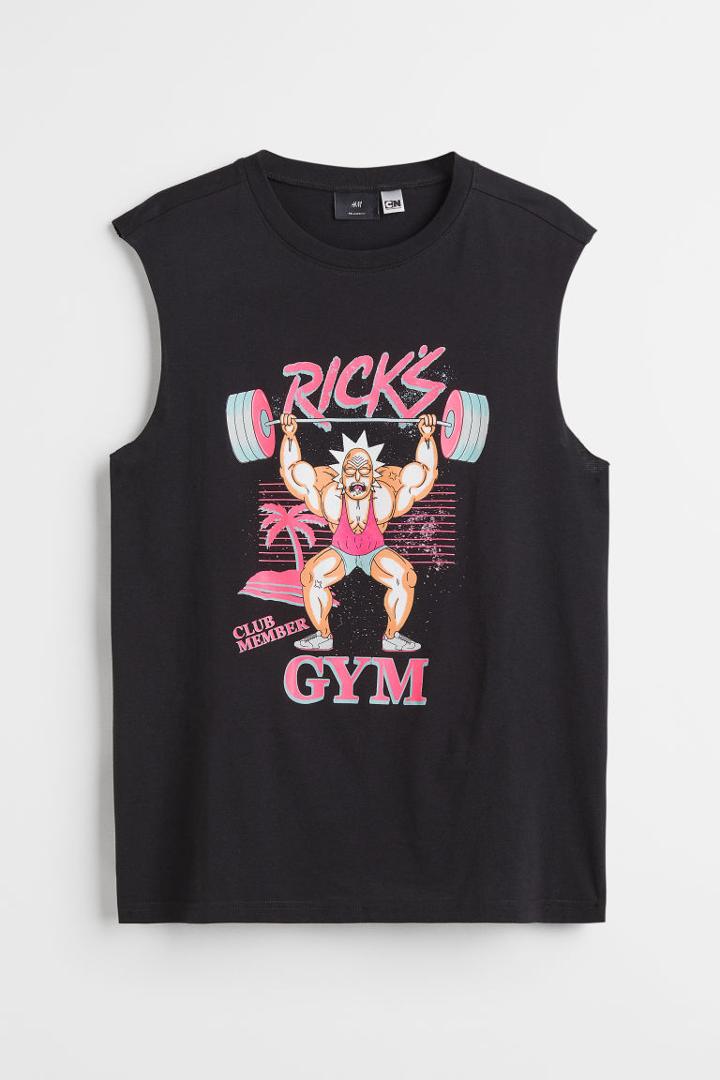 H & M - Tank Top With Printed Design - Black