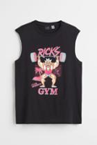 H & M - Tank Top With Printed Design - Black
