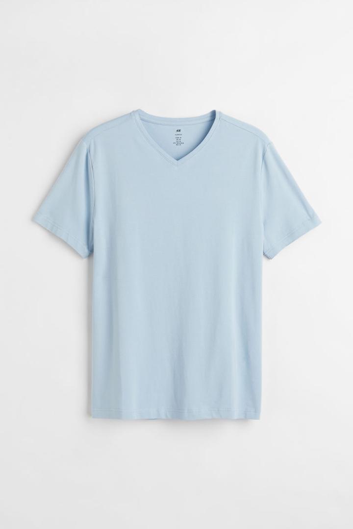 H & M - Slim Fit V-neck T-shirt - Blue