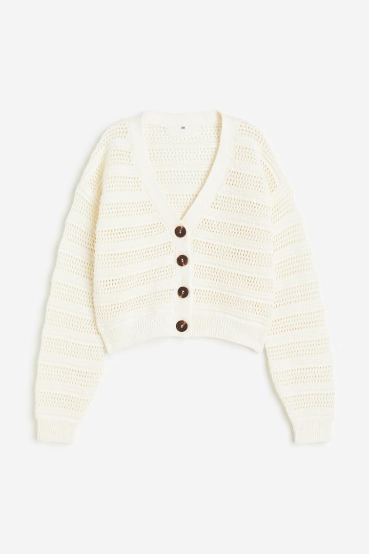 H & M - Rib-knit Cotton Cardigan - White
