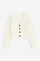 H & M - Rib-knit Cotton Cardigan - White