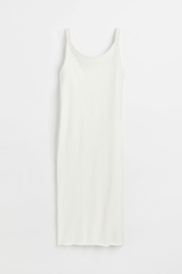 H & M - Ribbed Jersey Dress - White