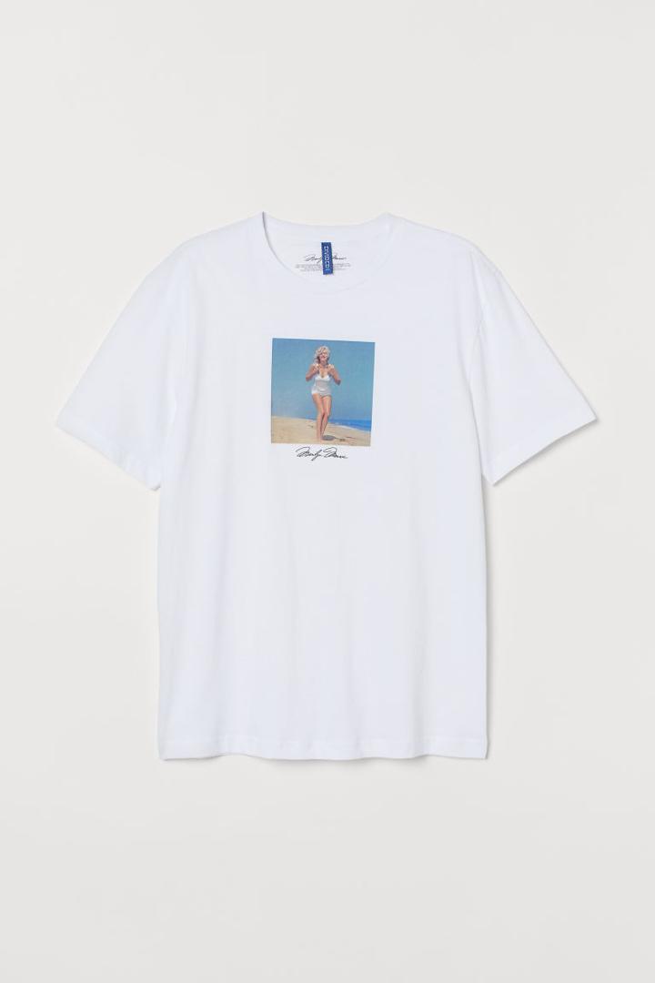 H & M - T-shirt With Printed Design - White