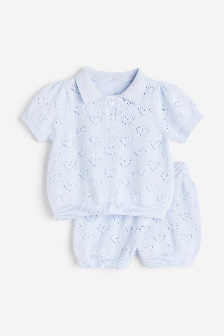 H & M - 2-piece Pointelle-knit Set - Blue