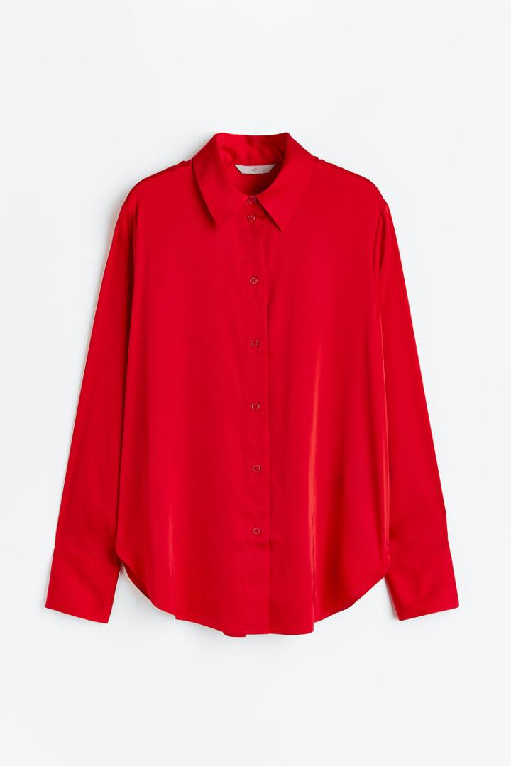 H & M - Pointed-collar Shirt - Red