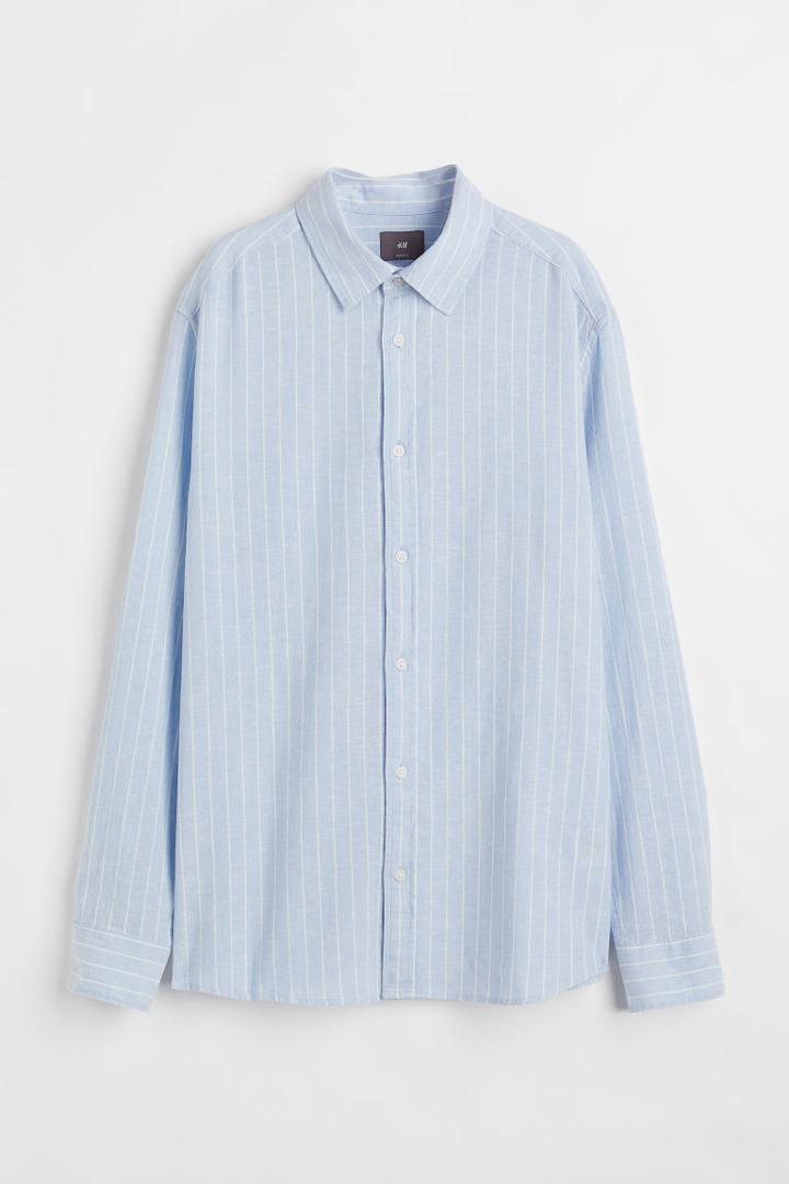 H & M - Linen-blend Slim Fit Shirt - Blue