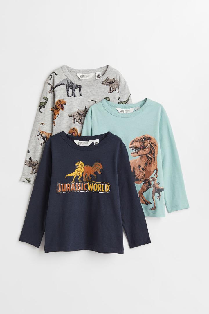 H & M - 3-pack Printed Jersey Shirts - Turquoise