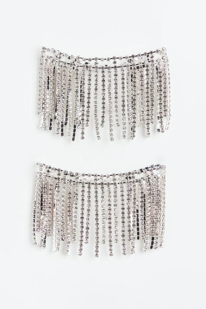 H & M - 2-pack Rhinestone Anklets - Silver