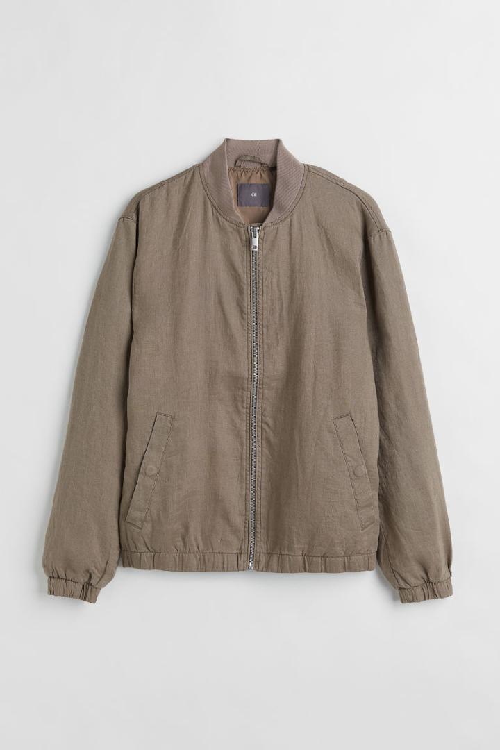 H & M - Linen Bomber Jacket - Beige