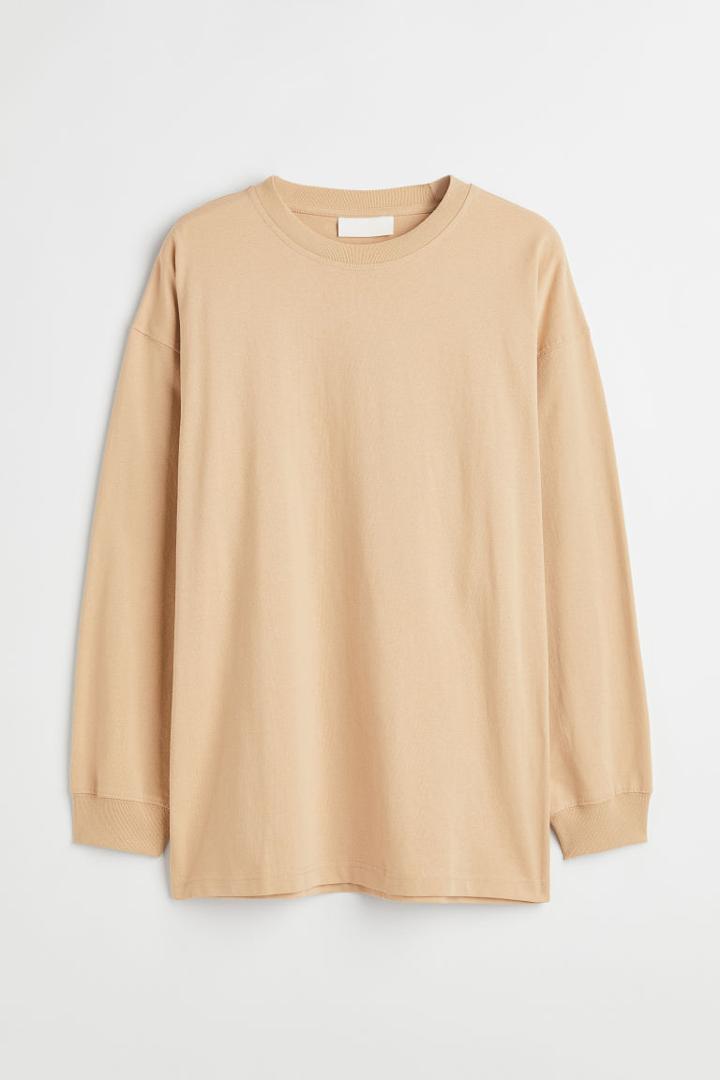 H & M - Oversized Fit Cotton Shirt - Beige