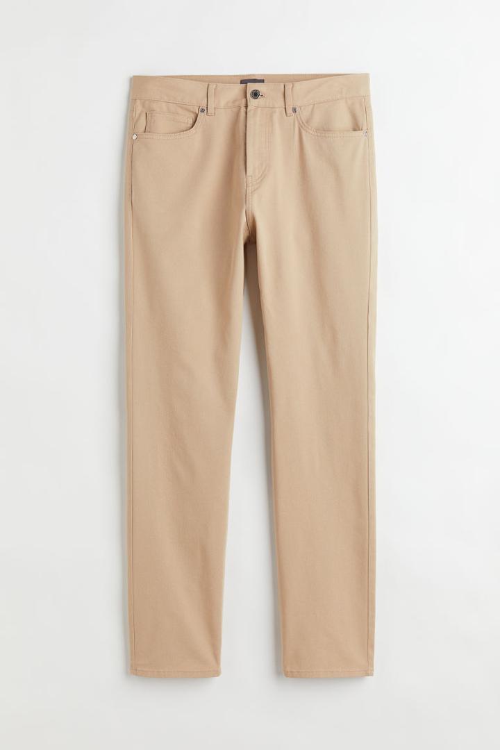 H & M - Slim Fit Cotton Twill Pants - Beige