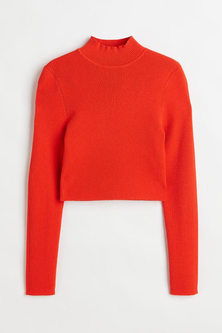 H & M - Ribbed Mock Turtleneck Top - Orange