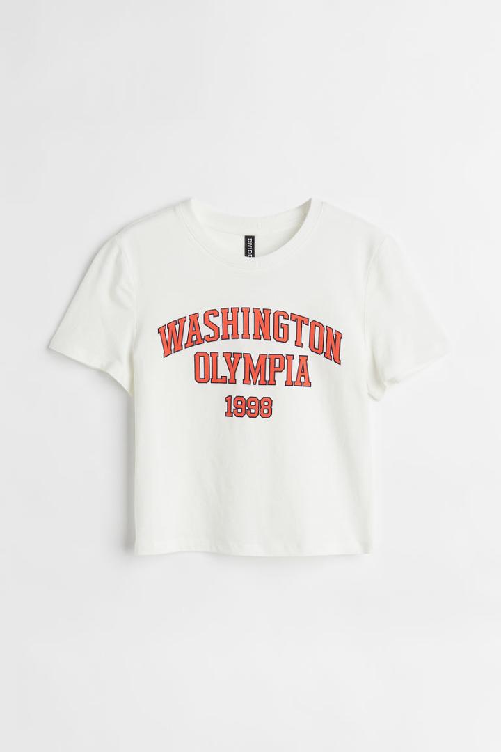 H & M - Short Printed T-shirt - White
