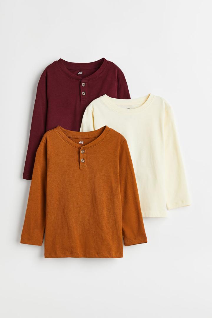 H & M - 3-pack Henley Shirts - Yellow
