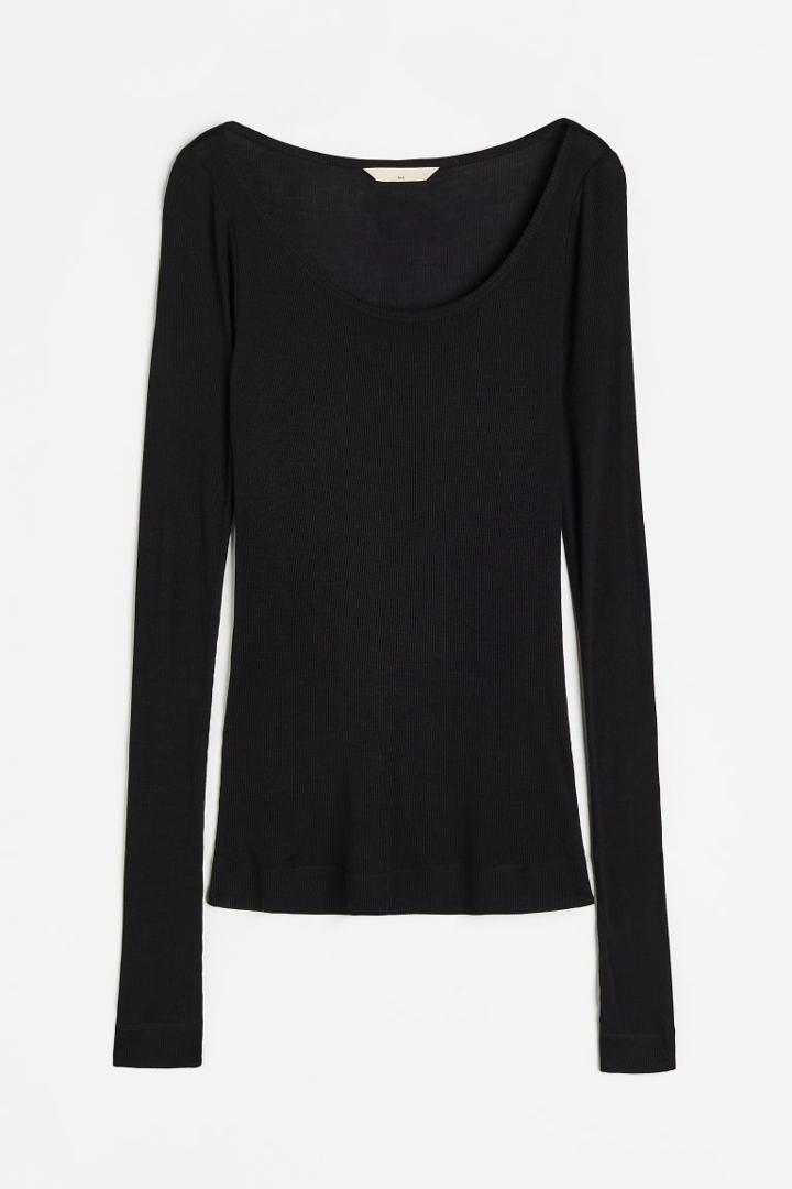 H & M - Ribbed Silk Top - Black