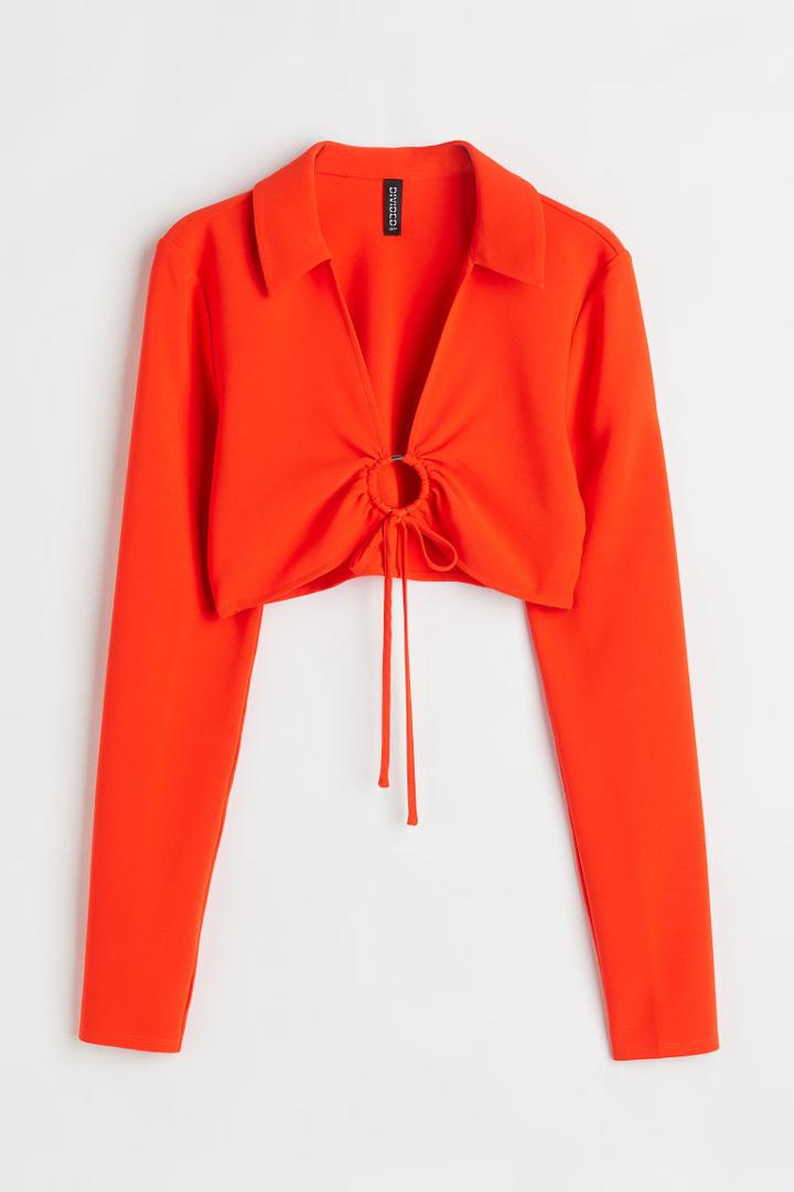 H & M - Collared Crop Top - Red