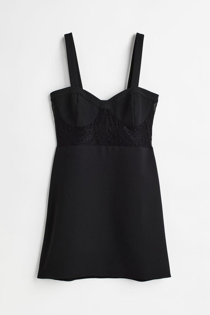 H & M - Lace-detail Mini Dress - Black