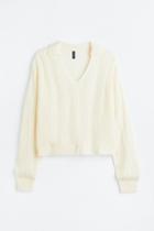 H & M - H & M+ Collared Cable-knit Sweater - White