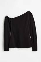 H & M - One-shoulder Jersey Top - Black
