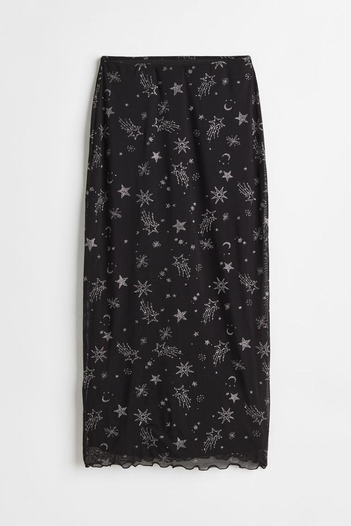 H & M - Glittery Mesh Skirt - Black