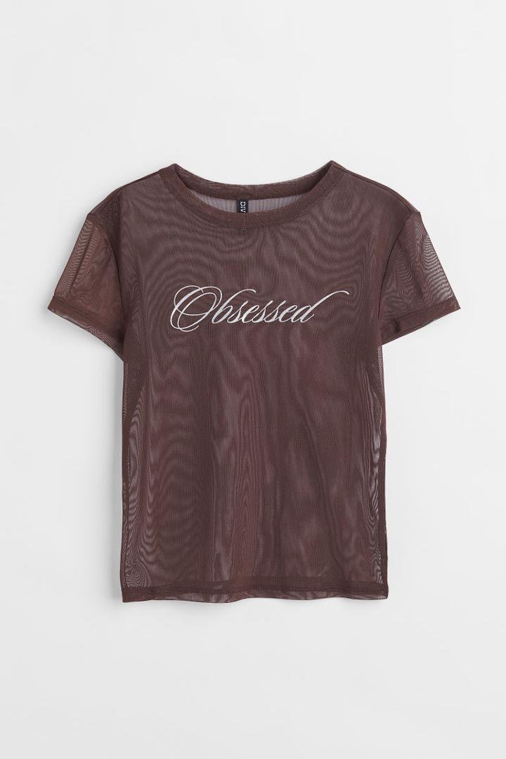 H & M - Printed T-shirt - Brown