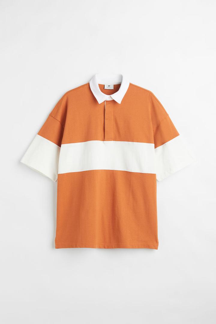 H & M - Oversized Fit Short-sleeved Rugby Shirt - Orange