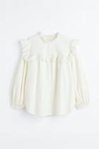 H & M - Ruffle-trimmed Blouse With Eyelet Embroidery - White