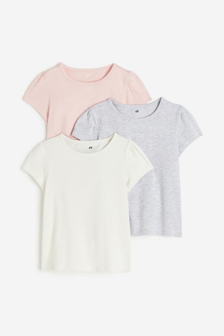 H & M - 3-pack Puff-sleeved Tops - Gray