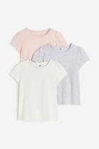 H & M - 3-pack Puff-sleeved Tops - Gray