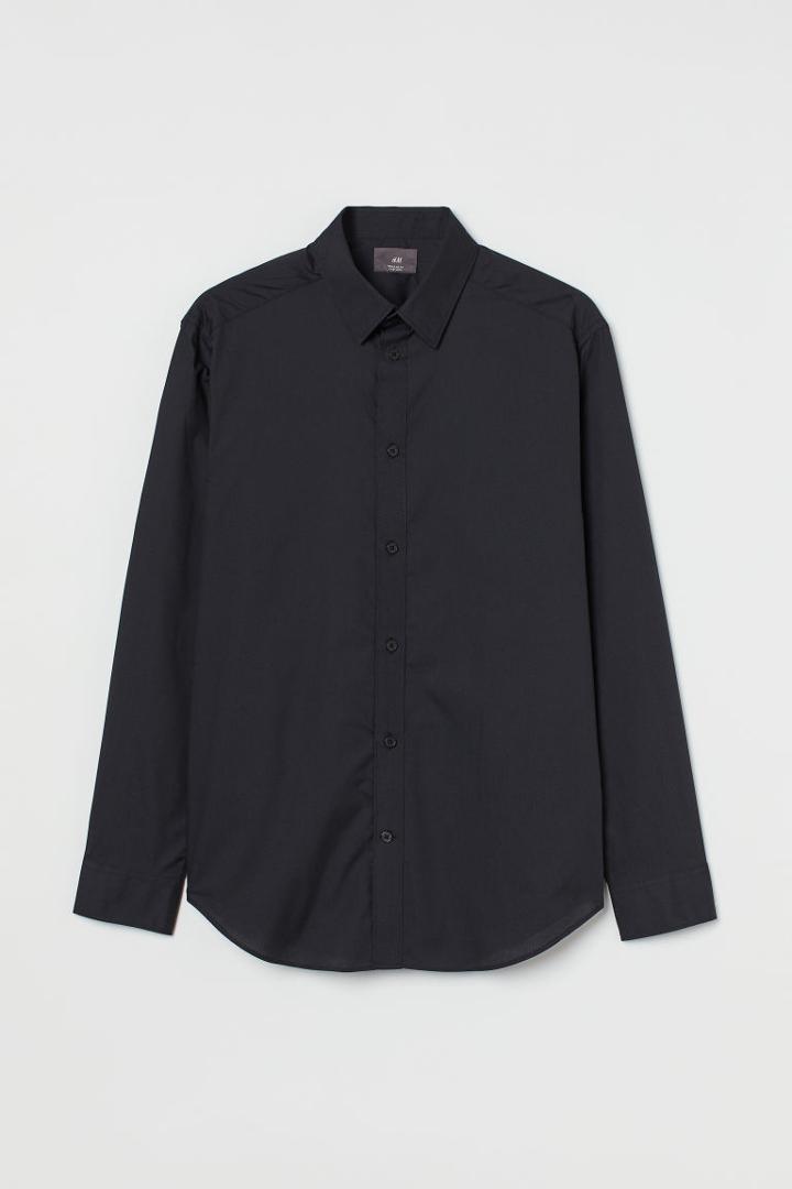 H & M - Regular Fit Easy-iron Shirt - Black